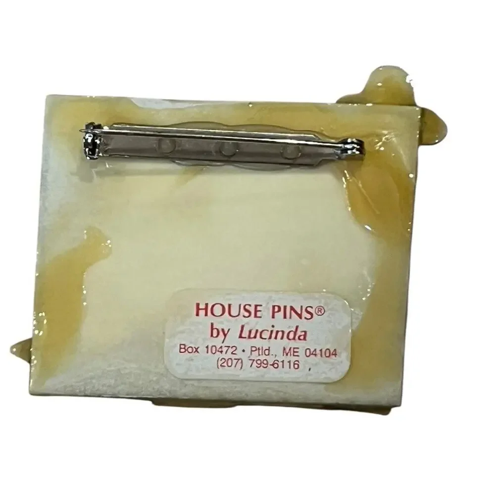 House Pins By Lucinda Vintage 1990s Brooch Signed W/ Sticker Colorful 2.25”